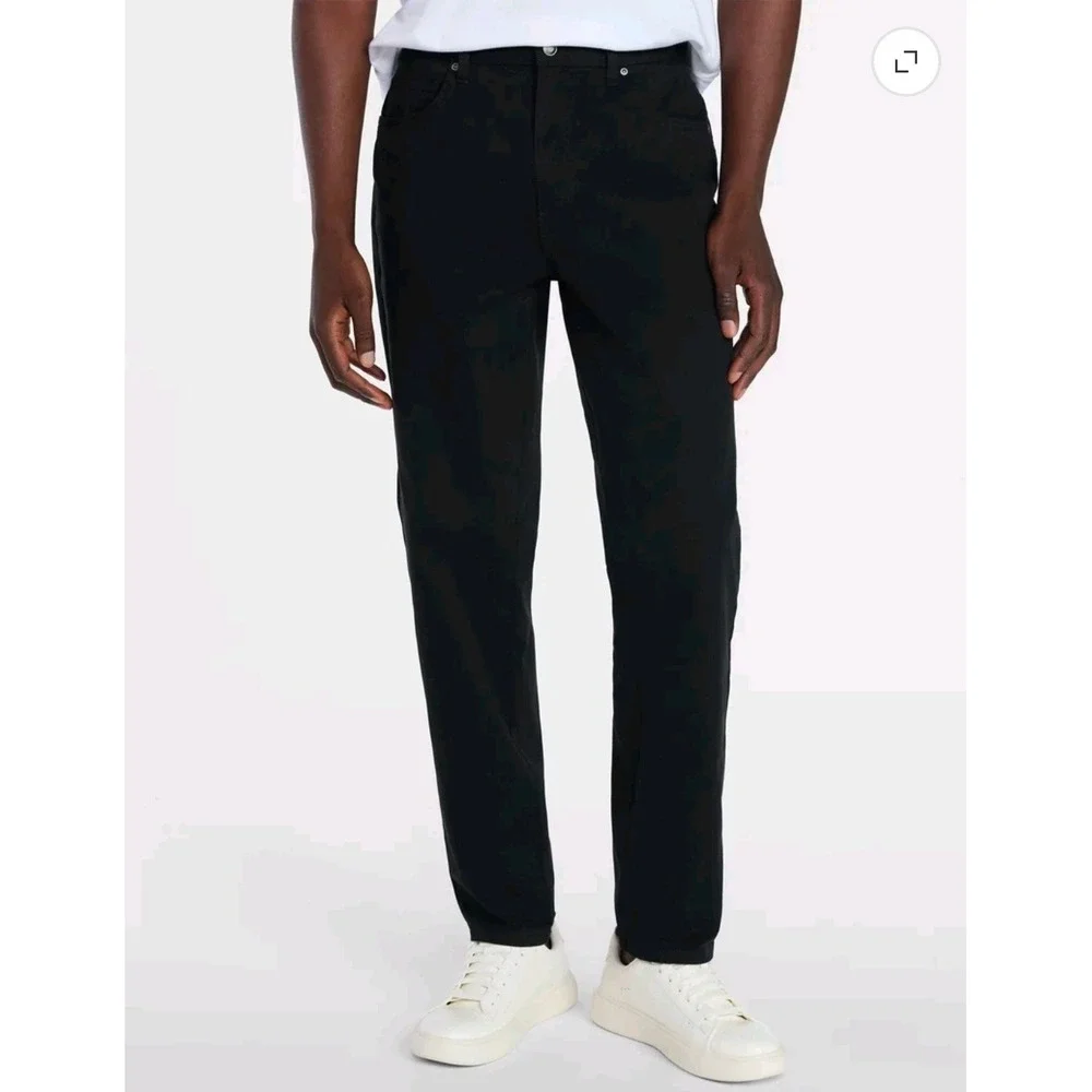 George Mens 5 Pocket Twill Pants Black Soot Stretch Slim Fit 46x30 Casual New
